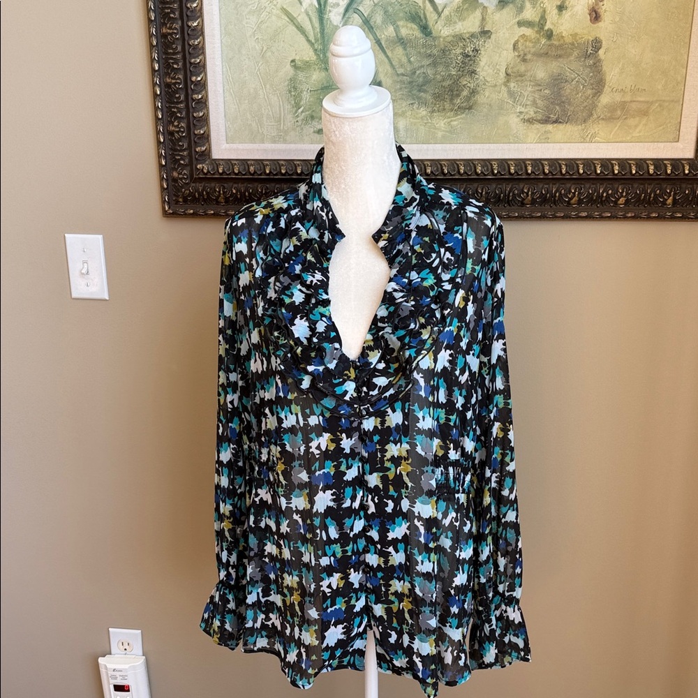 Lane Bryant Black and Blue Floral Blouse